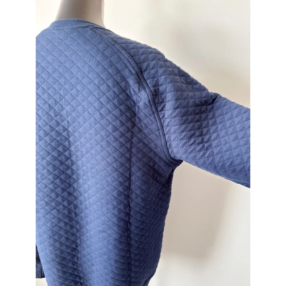 LL Bean Quilted Sweatshirt Mens M Navy Blue Diamond Pullover Traditional Fit